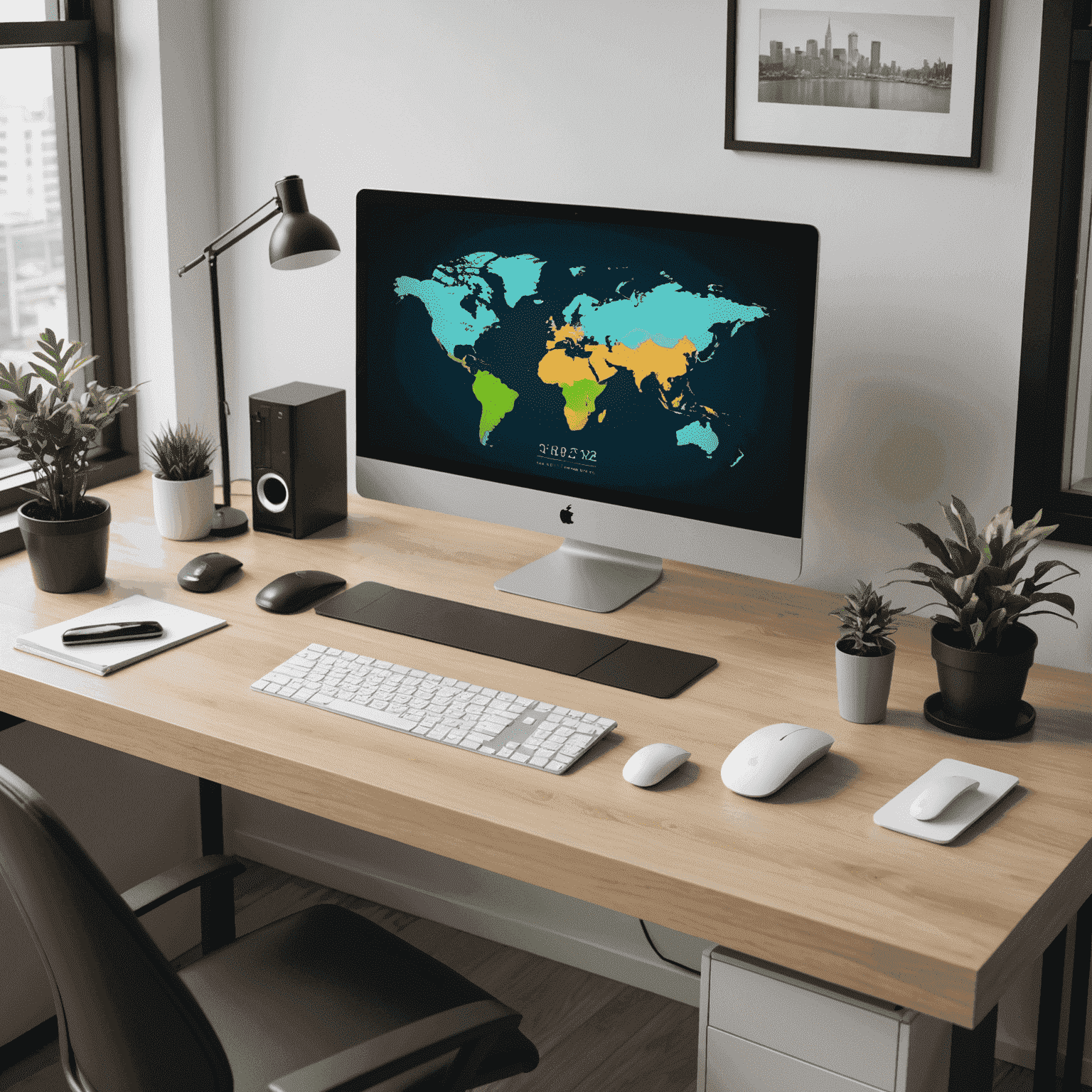 A modern computer setup with a desktop, keyboard, and mouse on a clean desk. The screen displays a welcoming interface for new users.